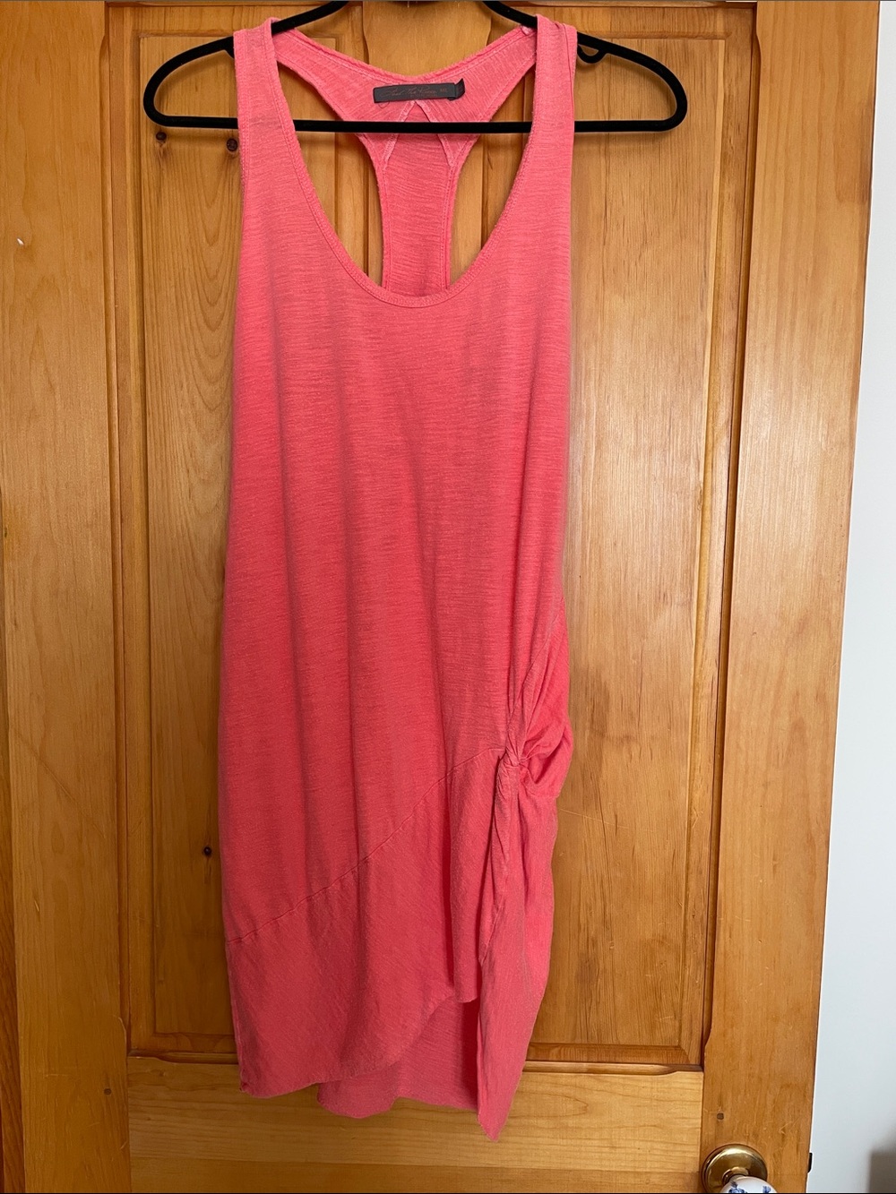 M-L.  Coral Pink Sleeveless Knot-Detail Tank Dress